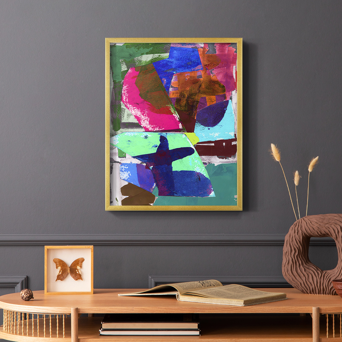 Brights Strokes III Framed Print in Gold Solid Wood Framed Print No Nail Hanging