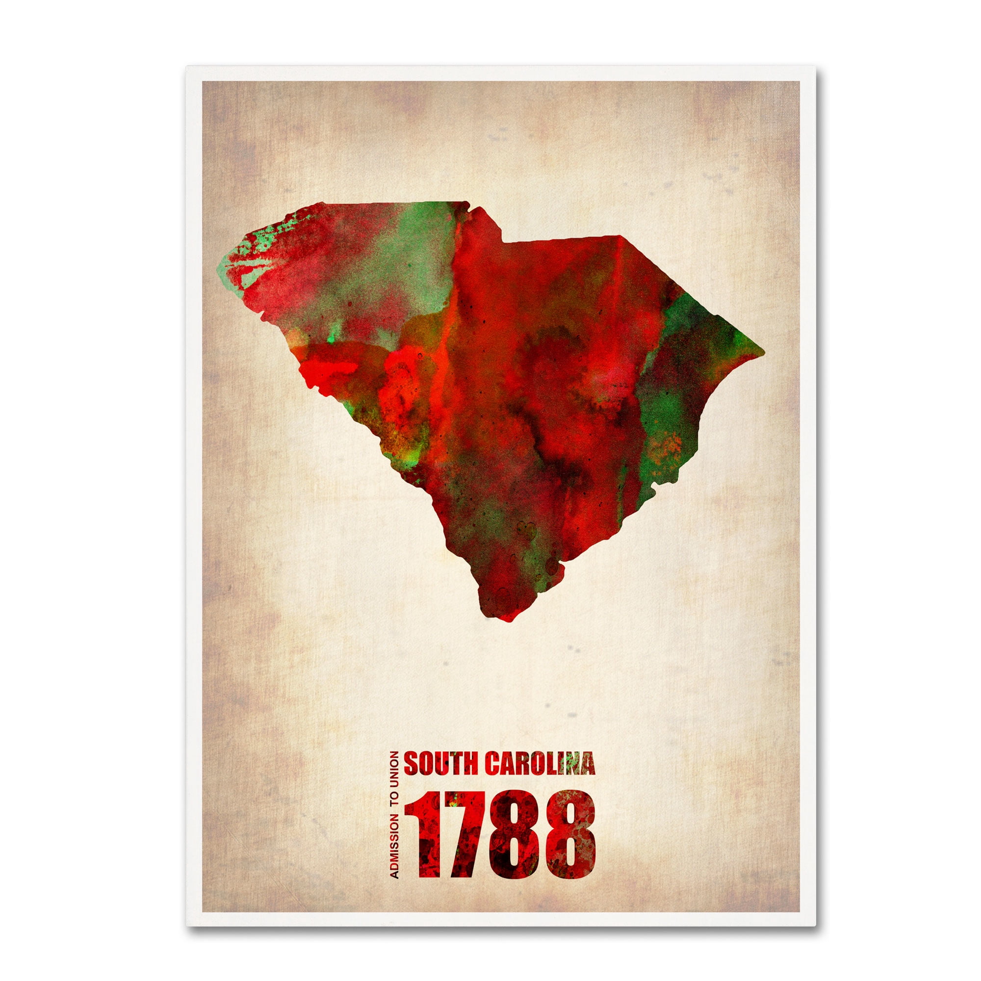Trademark Fine Art "South Carolina Watercolor Map" Canvas Art by Naxart