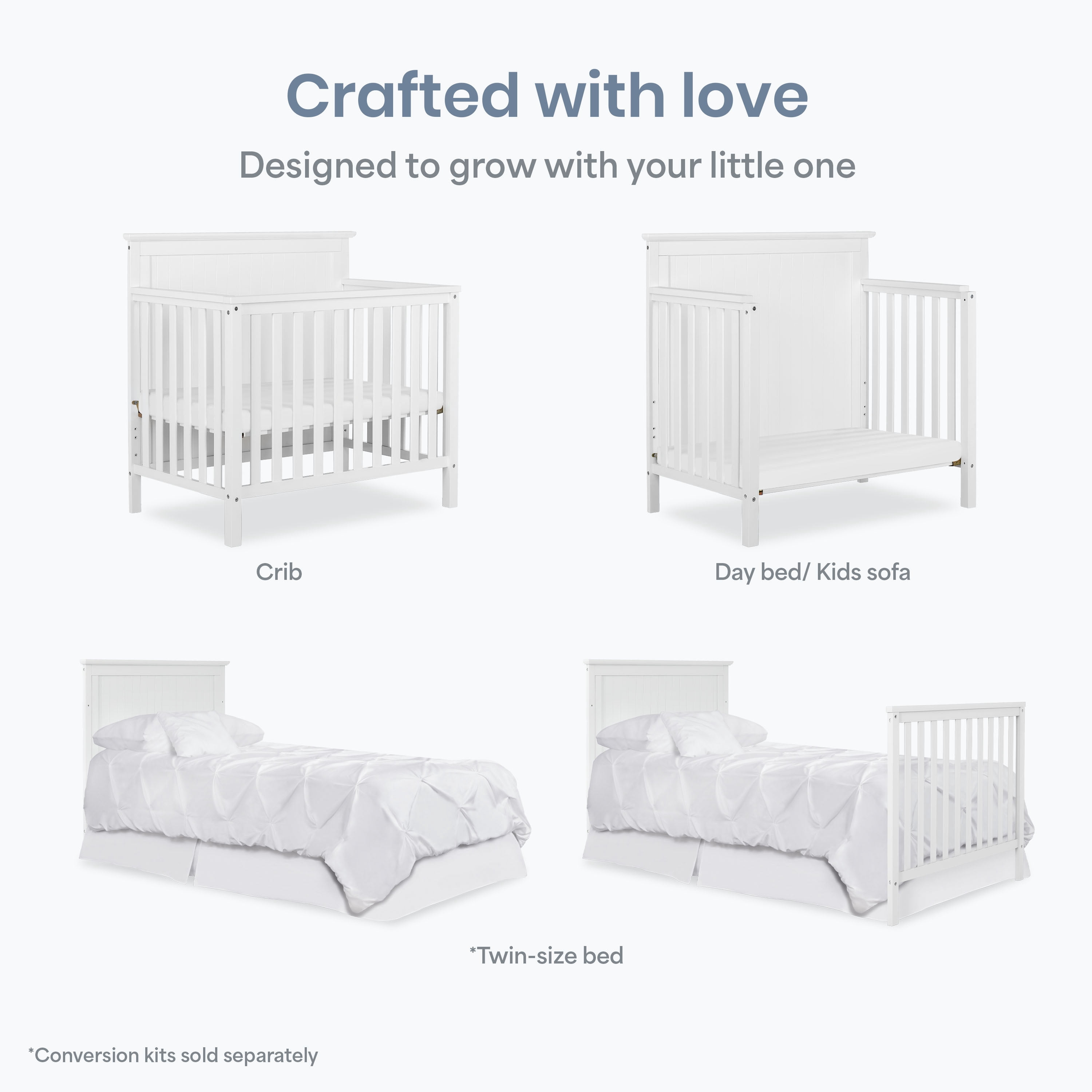 Dream On Me Ava 4-in-1 Convertible Mini Crib, White
