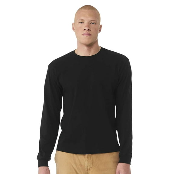 BELLA + CANVAS Heavyweight Long Sleeve T-Shirts,100% Ring-spun Cotton Crewneck Tee Shirts for Men (Black , S)