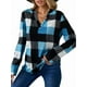 thumbnail image 3 of Blusas de Trabajo Básicas Informales para Mujer, con Cuello en V, Estampado A Cuadros, Puños y Larga. Azul XL, 3 of 7