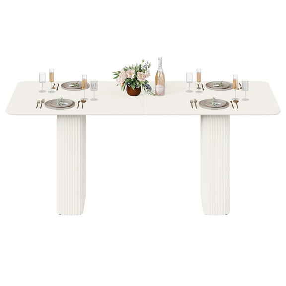 Craftian 70.8" Modern Dining Table with Curved Wave Legs, Cream White Rectangular Kitchen Table for 6-8 Person, Dining Room Table for Gathering, Kitchen, Dining Living Room