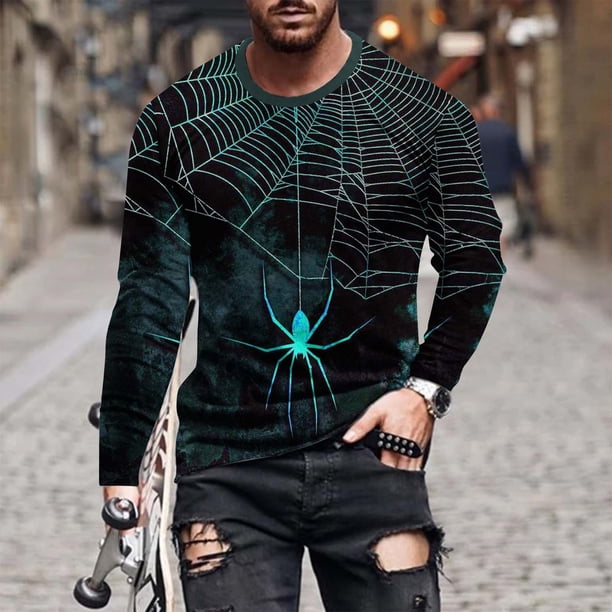 Blusas y camisas de manga larga con cuello redondo para hombre, blusas casuales de cuello redondo y manga larga, camisetas estampadas, blusas para hombre
