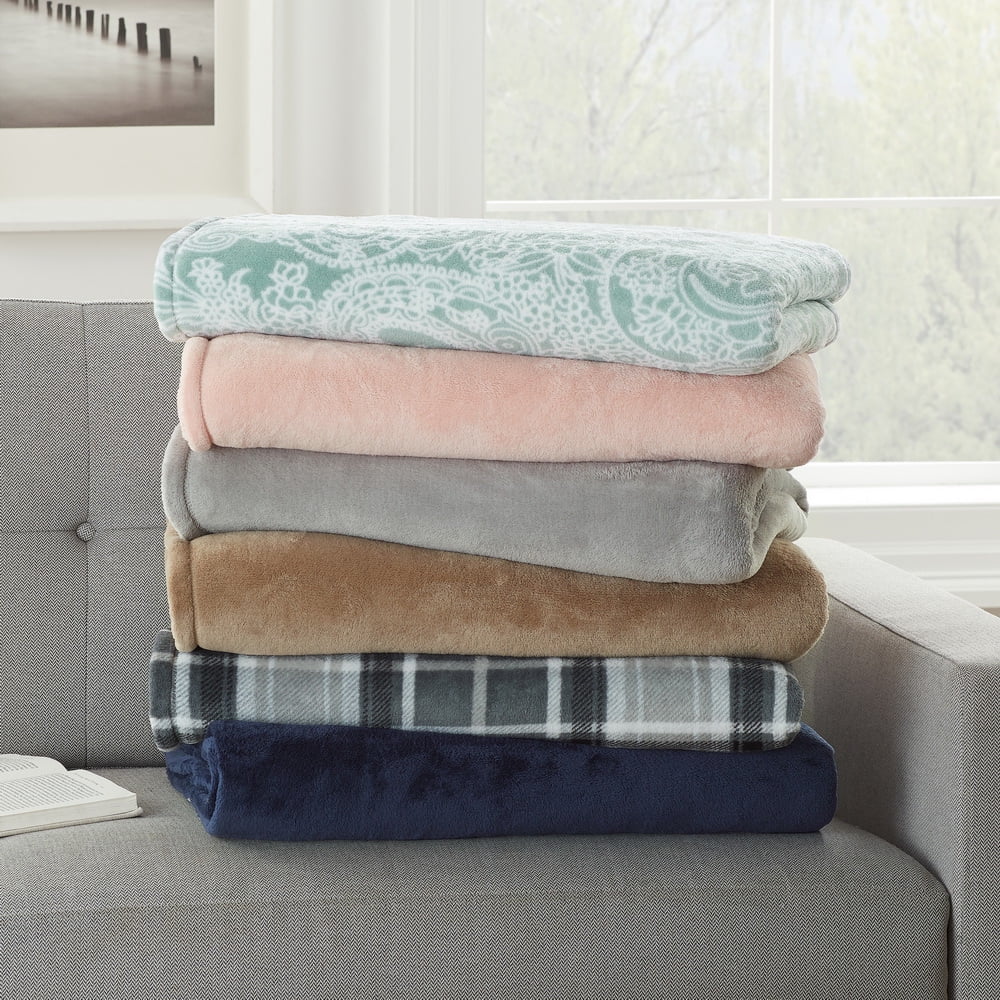 Mainstays Classic Gray Solid Polyester Plush Bed Blanket, Twin