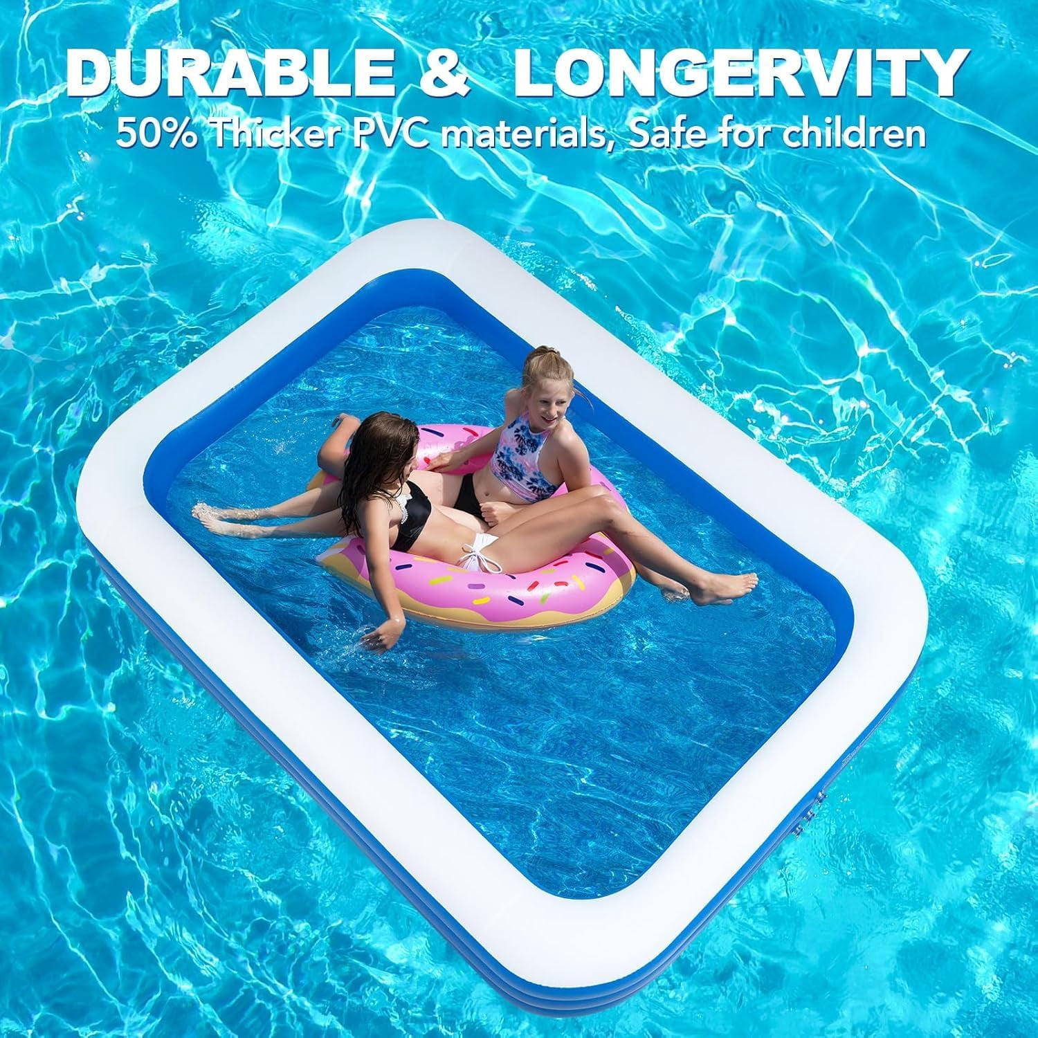 Inflatable Swimming Pools with Pump, Oversized Thickened Blow up Kiddie Pool for Kids, Toddlers and Adults, Above Ground Swimming Pool for Outdoor, Garden, Backyard, Water Party-Plain
