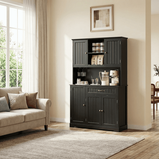 Aiho 67" Kitchen Pantry Storage Cabinet with Doors & Shelves, Modern Buffet Cabinet with Microwave Stand, Tall Hutch Cabinet for Kitchen, Dining Room - Black