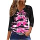 thumbnail image 2 of Puntoco Blusa informal de cuello redondo con mangas 3/4 cortas y estampado a la moda para mujer, 2 of 5