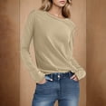 thumbnail image 4 of Womens Fall Clothes, Long Sleeve Shirts for Women Fashion Loose Fit Vintage Solid Color Crewneck T-Shirts, 4 of 6