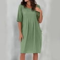 thumbnail image 2 of adviicd Robes de Travail pour Femmes Robe Tunique d'Été Décontractée Manches Courtes Col Rond Fluide Verte,XXXXXL, 2 of 5