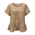 thumbnail image 4 of Womens Floral Babydoll Tops，Embroidered Tops Puff Sleeve Peplum Tops Plus Size Bohemian Clothes Peasant Blouses Peplum Tops For Women Gauze Shirts For Women Crewneck Short Sleeve Shirts L, 4 of 4