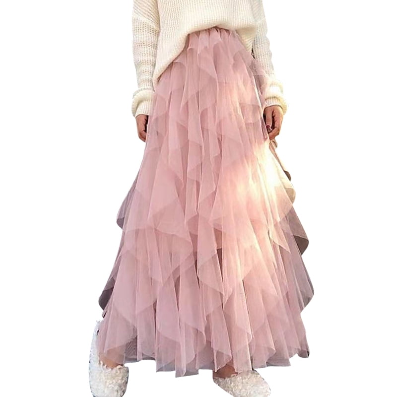 Aunavey Women's Sheer Tutu Skirt Tulle Mesh Layered Midi Skirt A Line Midi  Long Skirts - Walmart.com