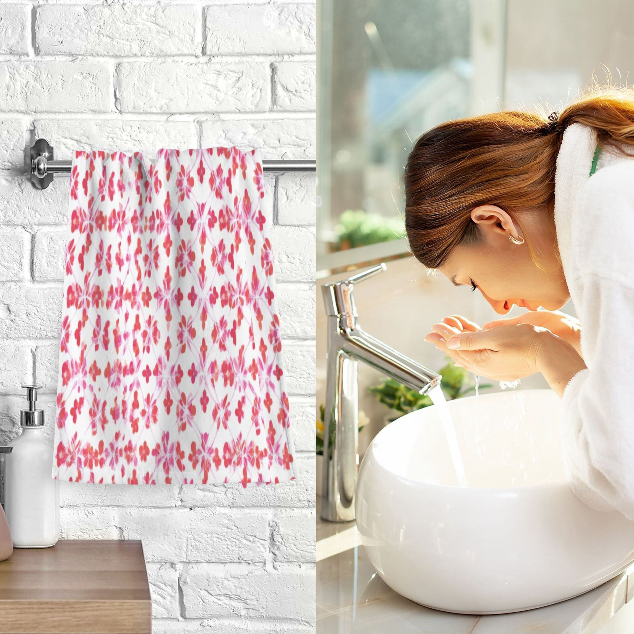 2 Pieces of Cotton Towel Face Towel Set Hand Towel Bath Towel Cotton Bath Towel Sets Blush Dots Soft Texture Weave