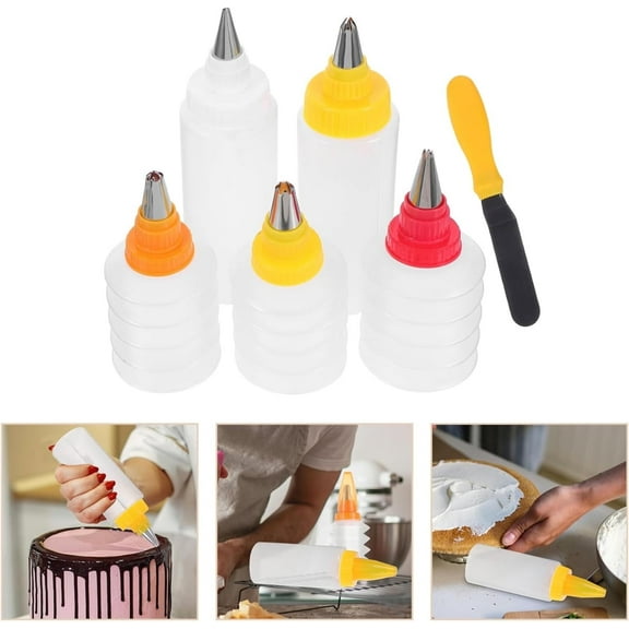 Tutuviw 6Pcs Cookie Decorating Squeeze Bottles for Icing,Icing Bottles with Stainless Steel Piping Tips,Food-Grade Plastic Icing Dispenser Versatile Baking Tools for Cookie Decoration,DIY Baking Tool