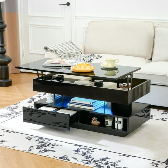 Black Particle Board MDF Lift Top Coffee Table - 39.37 in W for Living Room