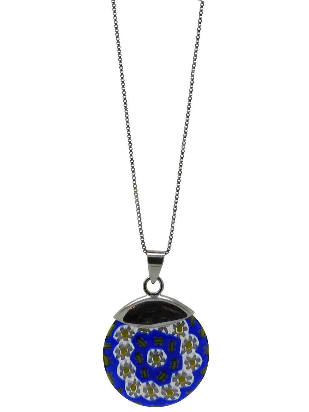 Millefiori Glass Pendant Chain Necklace Sterling Silver