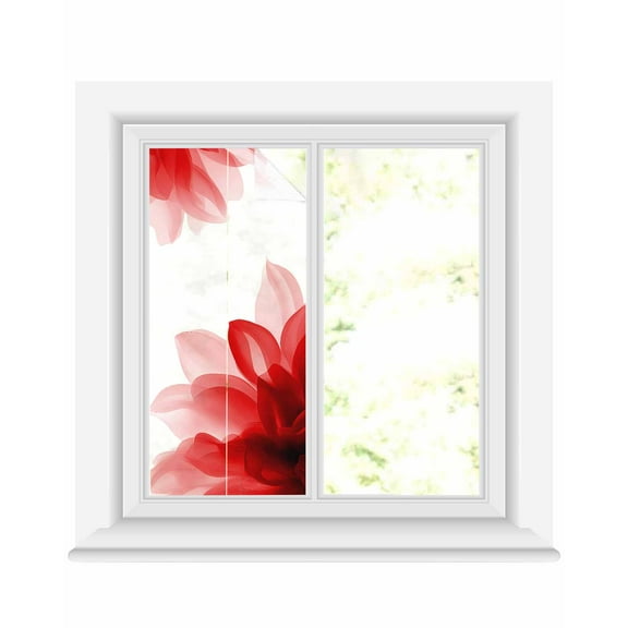 Window Privacy Film Red Flower Stained Glass Window Film Decorative Sun Block Window Cover Boho Modern Floral Abstract Ombre Leaf White Window Clings Static Adhesive Sticker for Bathroom 17.7"x39.3"