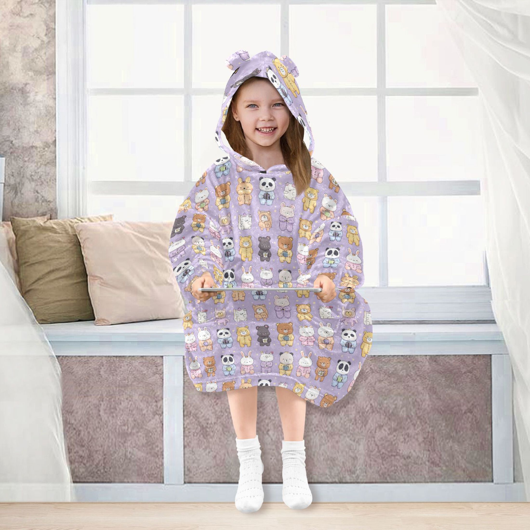 Wearable Blanket Hoodie for Kids Cute Animals in Pajamas Flannel Hooded Blanket with Pockets and Sleeves Suitable for Boys and Girls