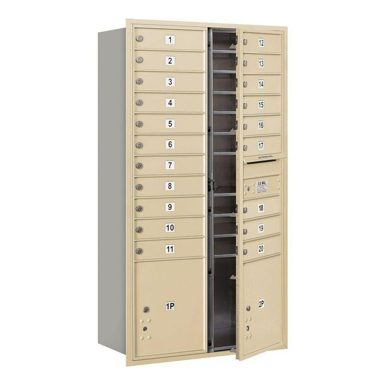 56-3/4 in. Max Height Unit Aluminum Private Front Loading 4C Horizontal Mailbox with 20 MB1 Doors/2 PL's 56-3/4 in. Max Height Unit Aluminum Private Front Loading 4C Horizontal Mailbox with 20 MB1 Doors/2 PL's