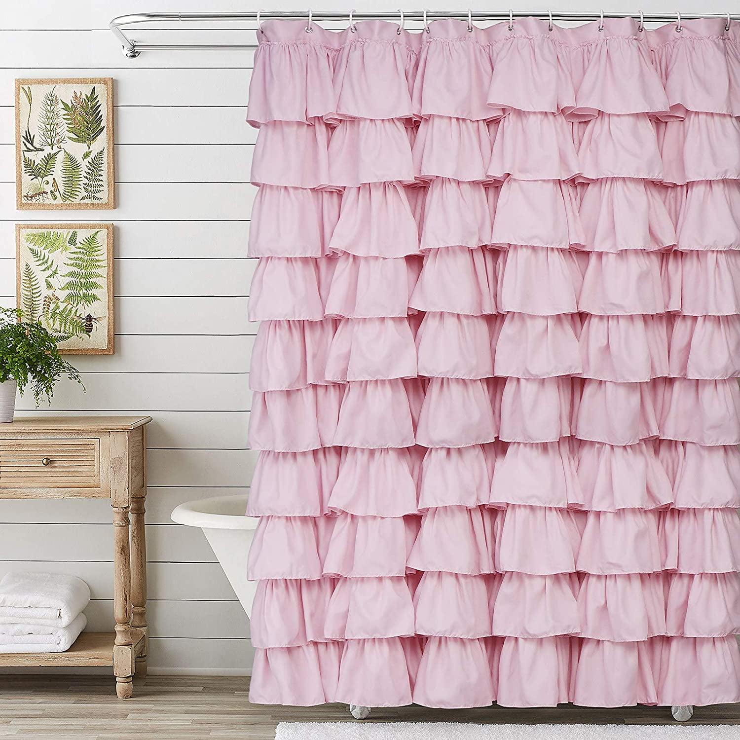 Pink Ruffle Shower Curtain Farmhouse Rustic Fabric Cloth Shower Curtains For Bathroom Pink Ruffle Shower Curtain Farmhouse Rustic Fabric Cloth Shower Curtains For Bathroom