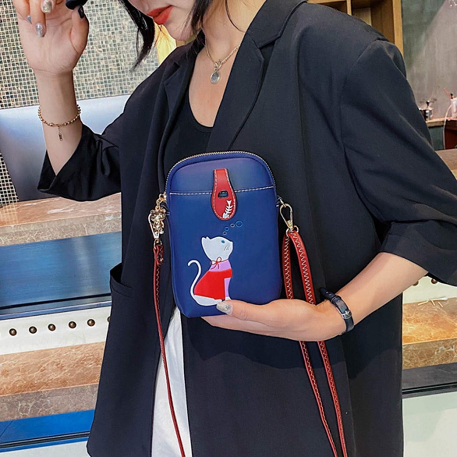 Small Crossbody Phone Bag for Women Leather Cute Cat Cellphone Purse Shoulder Bags PU Wallet