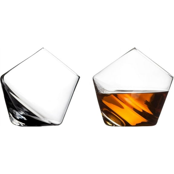 Cupa-Rocks Tumbler Glasses Set of 2 - Hand Blown Whiskey Glasses for Scotch, Bourbon & Brandy, Lead-Free Crystal, Swirling Aeration, Ultra Clear - 9.25 oz