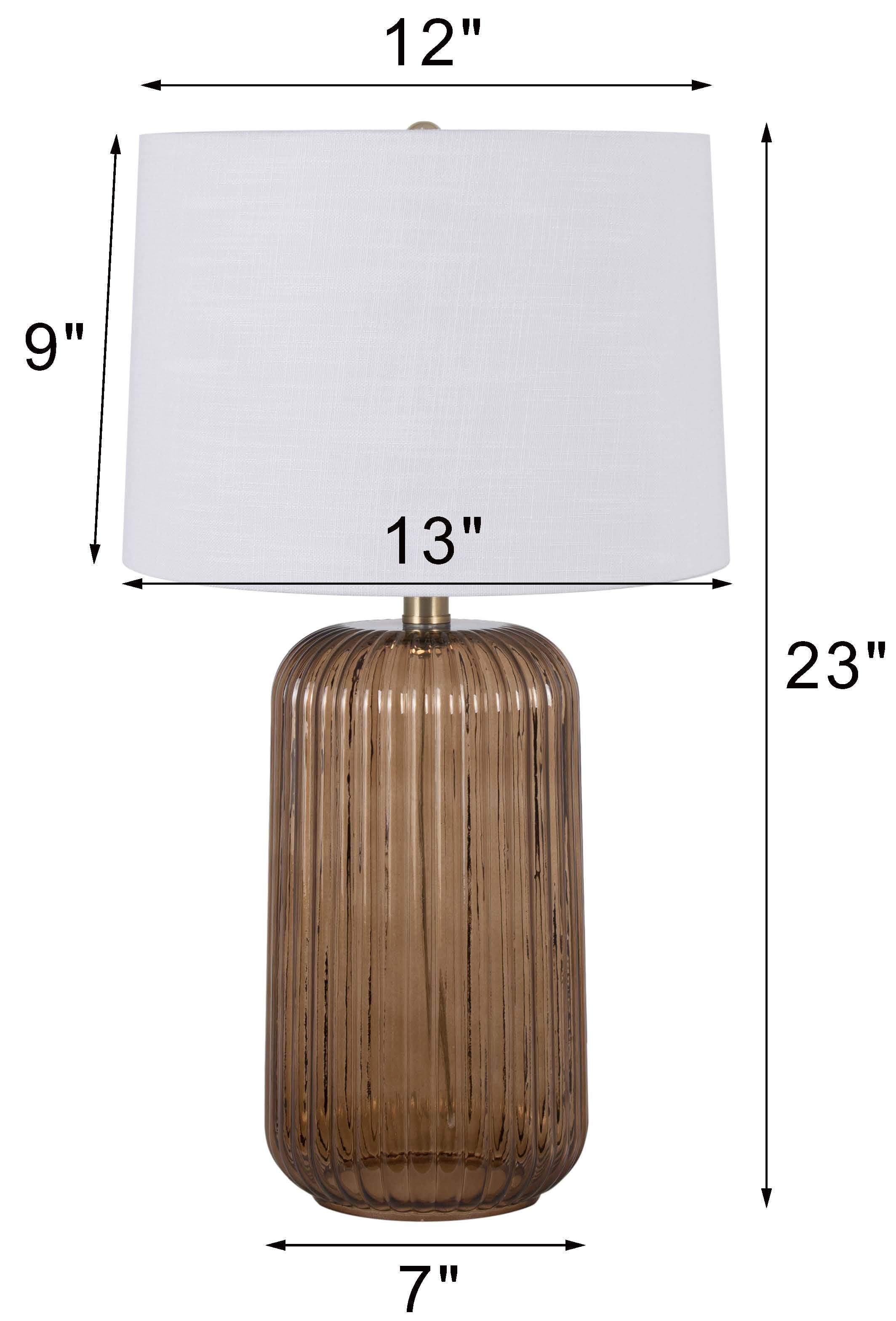 Mainstays 23 Inch Ribbed Glass Table Lamp with White Shade and Brown Finish
