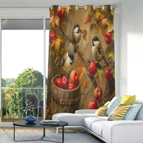 Blackout Curtains Window Curtain for Bedroom Living Room 1 Panel 82"x42" Chickadees Birds on Apple Tree