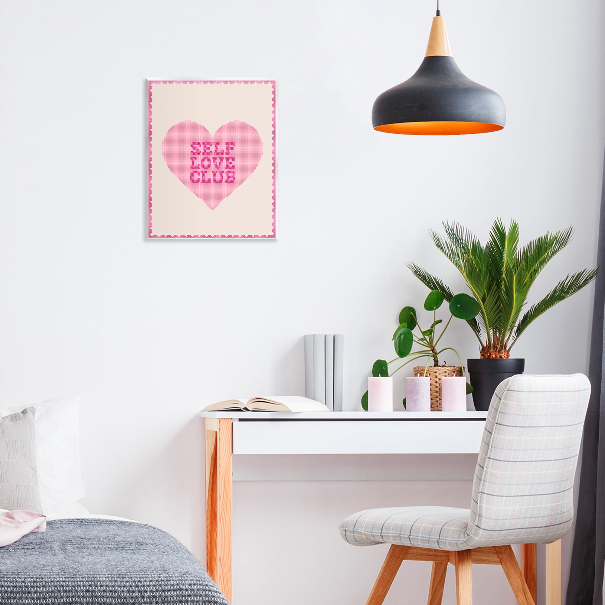 Stupell Industries Self Love Club Pixel Heart Wall Plaque Art, design by Lil' Rue
