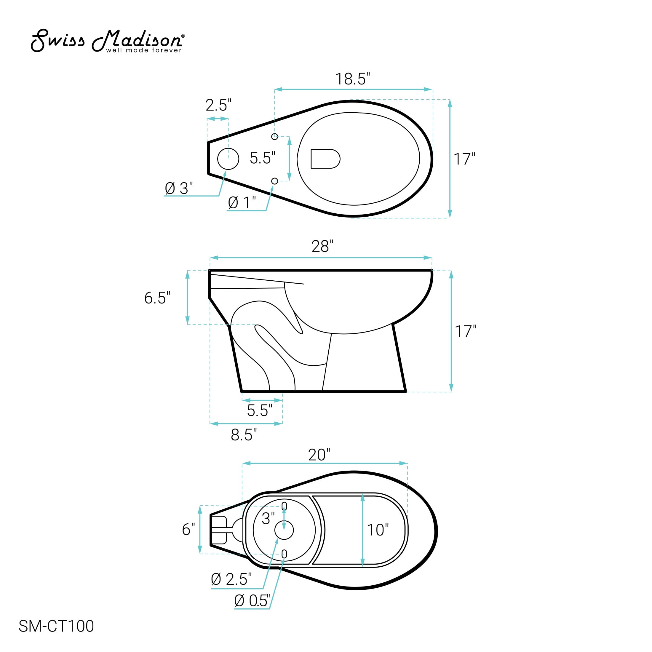 Sirene Floor-Mounted Commercial Elongated Top Flush Spud Flushometer Toilet Bowl