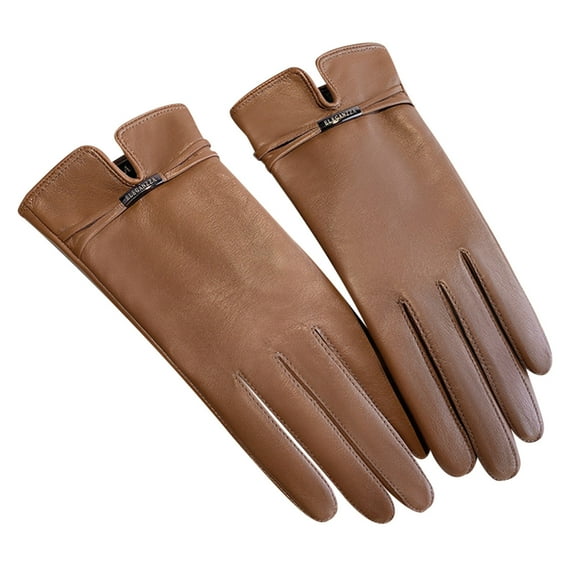 UJNDER Ladies' 2025 Autumn and Winter Versatile Windproof Thick Cold Leather Gloves for Women Coffee