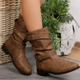 thumbnail image 6 of EKVAHL Women's Slouchy Mid‑Calf Boots, Buckle Decorated Western Booties, Low Heel Round Toe Casual Daily Boots Brown, 6 of 6