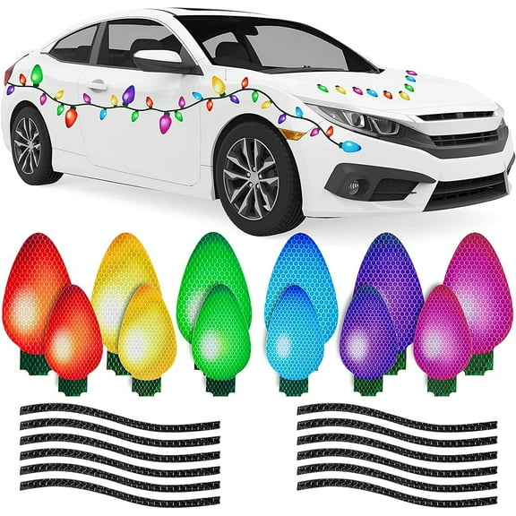 42 Pieces Christmas Car Magnets Set Include 24 Pcs Reflective Lights Bulb Car Magnet Automotive Christmas Lights with 18Pcs Magnet Wire,for Xmas Garage Door Decoration
