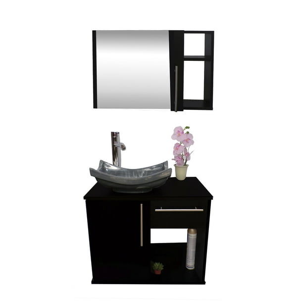 Combo de Gabinete para Baño con Puerta Y Cajón con Lavabo Y Monomando + Botiquín con Espejo