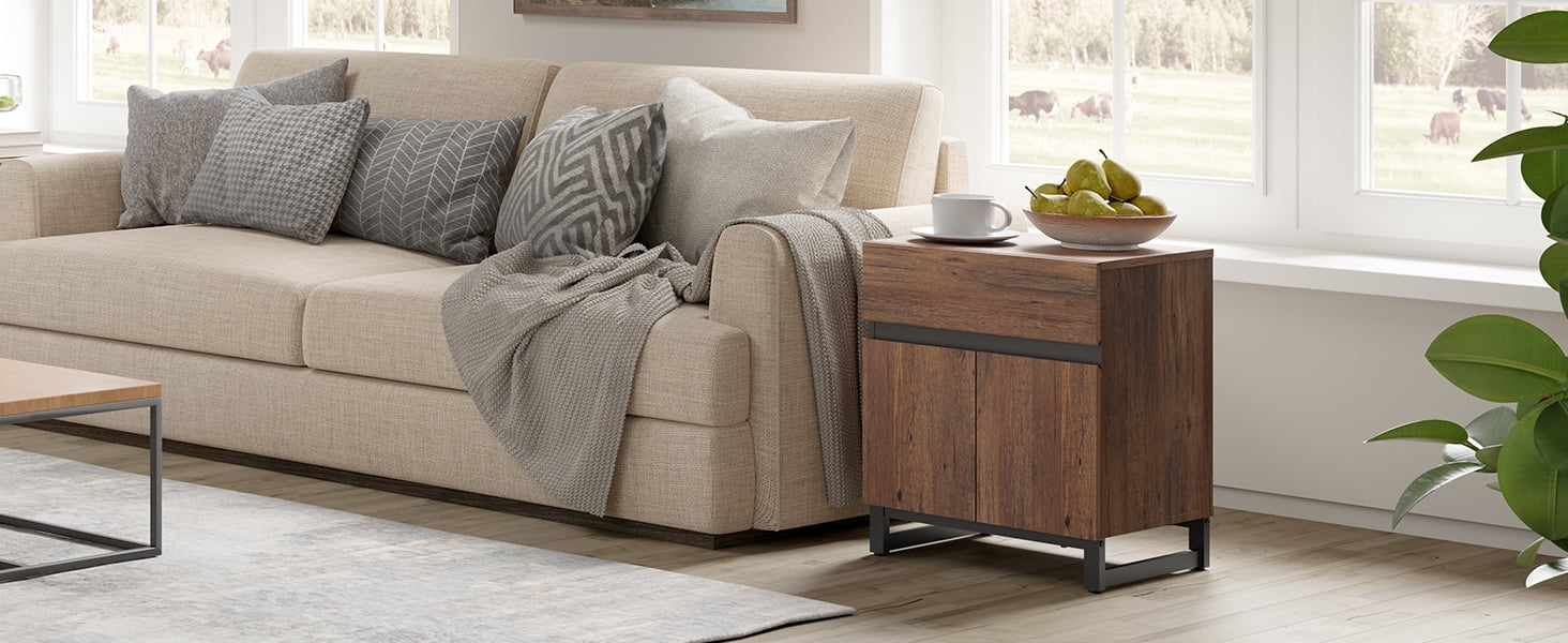 WAMPAT Nightstand with 1 Drawer & 1 Storage Cabinet, Modern Bedside Table with 2 Open Door for Bedroom, Wood Rustic Side End Table for Living Room,Brown