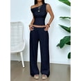 thumbnail image 4 of Women Two Piece Sets Casual One Shoulder Crop Tops Wide Leg Pants Y2K Outfits Matching Set, 4 of 7