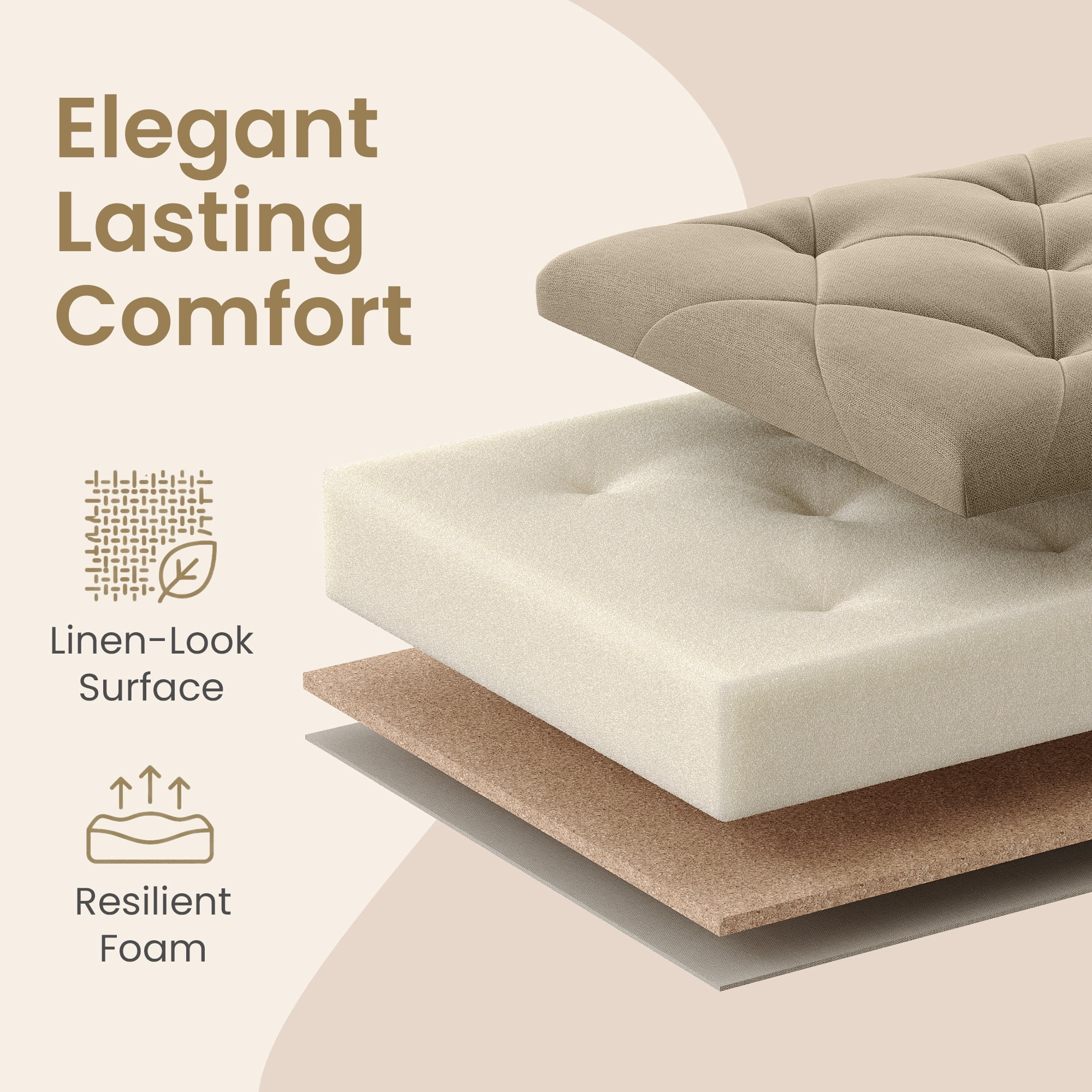 Ledrem Camel Brown Linenette Tufted Storage Ottoman Bench, End of Bed Bench, 660 lb Capacity, Modern Home Decor