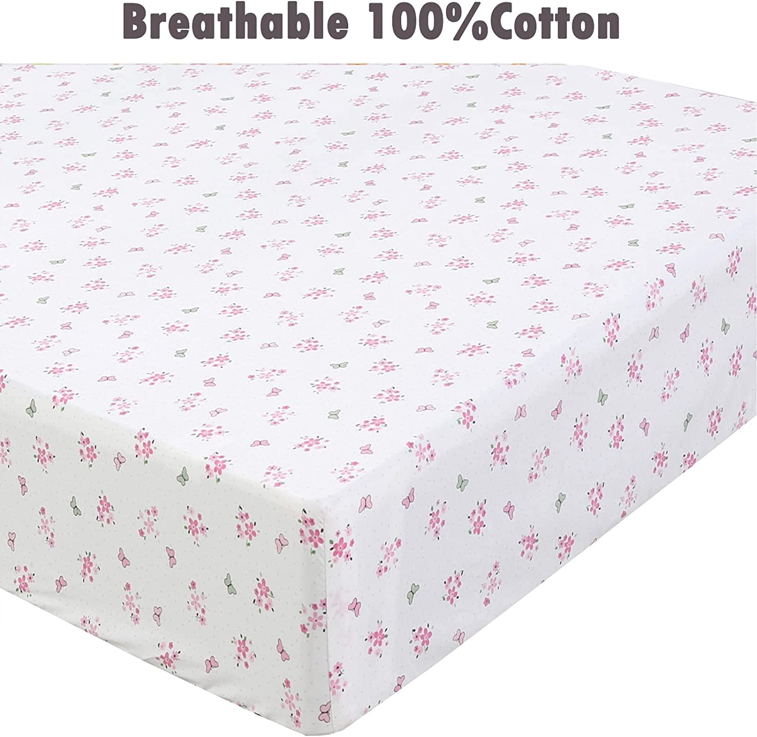 Danica 100% Cotton Fitted Baby Crib Sheet 3 Pack for baby Boys Girls |Standard Crib And Toddler Mattress Sheets | 28x52 Inch (3PK, Butterfly Blossoms)
