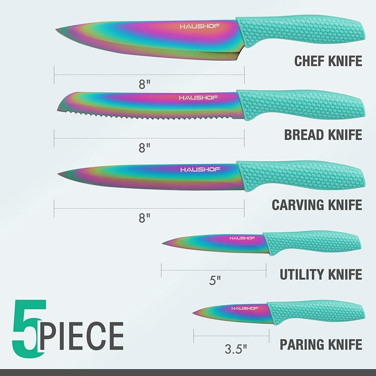 HAUSHOF Kitchen Knife Set 5 Pieces Rainbow Knife Sets with Block Premium  Steel Knives Set for Kitchen with Ergonomic Handle - AliExpress