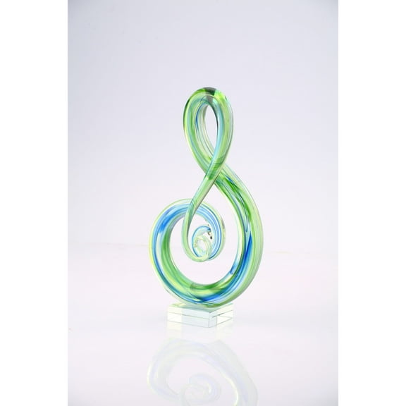 CC Home Furnishings 11” Green Glass Art Note Music Figurine