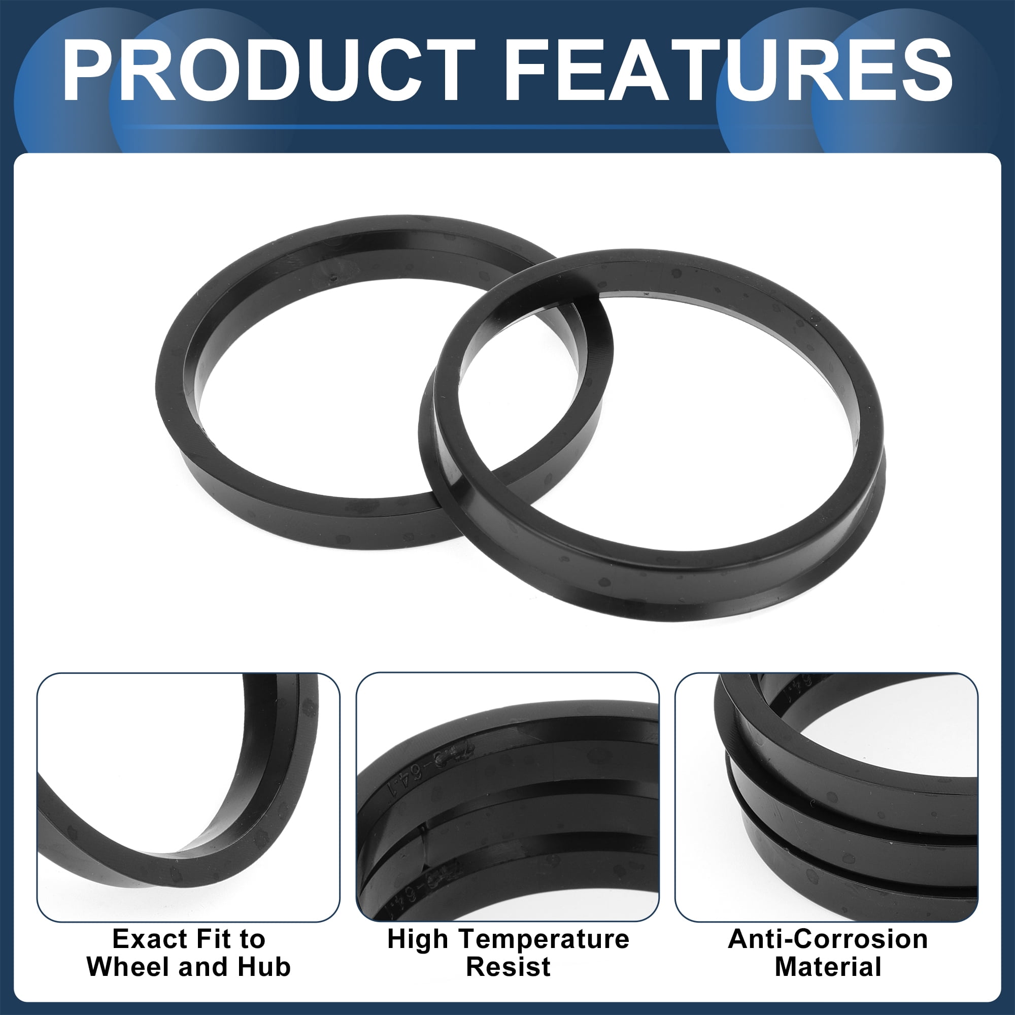 Unique Bargains 4Pcs Car Wheel Hub Centric Rings Shock Absorbing OD 72.1mm to ID 64.1mm