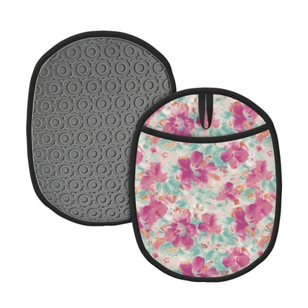 

Tebeau Purple Watercolor Flowers Print Silicone Pot Holders Multi-Purpose Hot Pads for Kitchen Trivets Potholders Oven Mitts for Baking Cooking Hot Dishes Pans Heat Resistant