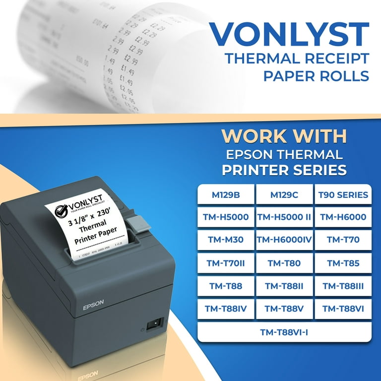 Vonlyst Receipt Paper 3 1/8 x 230 for Epson Thermal Printer 06