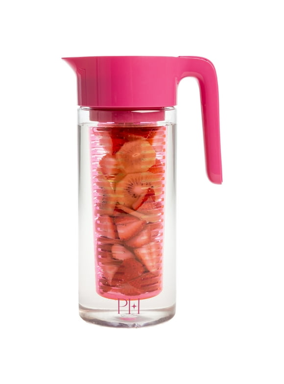 Paris Hilton Water Infusion Pitcher, Fruit Infuser with Removable Lid, 2.25 Qt., Pink