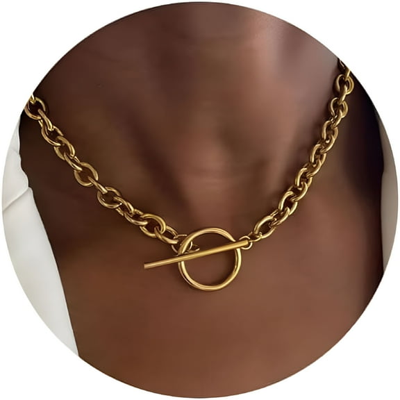 DESIGNICE Gold Chunky Necklace for Women 14K Gold Plated Chain T-Bar Clasp Necklaces Statement Toggle Necklace Dainty Gold Necklace Jewelry Gifts