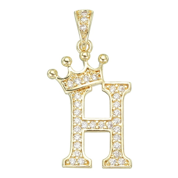 A-Z Crown Letter Charm, Alphabet H Pendant Gold Plated Cubic Zirconia Monogram Initial Pendant Name Jewelry for Men Women DIY