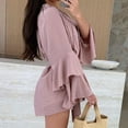 thumbnail image 2 of TaTaai Women's V-Neck Long Sleeve Flared Sleeve Irregular Hem Tie Waist Loose Dress Lightweight Breathable Casual Dress for Vacation Outings Gift, 2 of 7