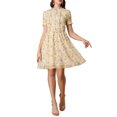thumbnail image 2 of INSPIRE CHIC Women's Floral Ruffle Decor Puff Short Sleeves Chiffon Dress XS Pink, 2 of 8