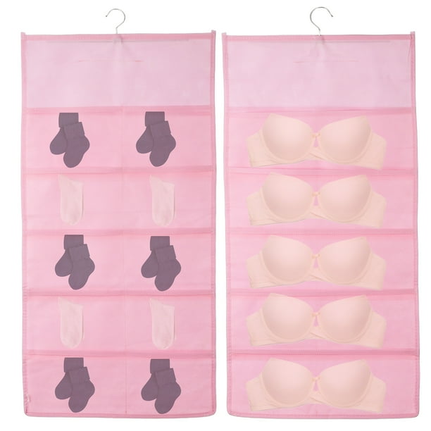 Organizador Colgante Uxcell, Bolsa de Almacenamiento para Sujetadores, Estantes de Almacenamiento Colgantes de Doble Cara para Ropa Interior y Calcetines, Rosa (5+10 Bolsillos)