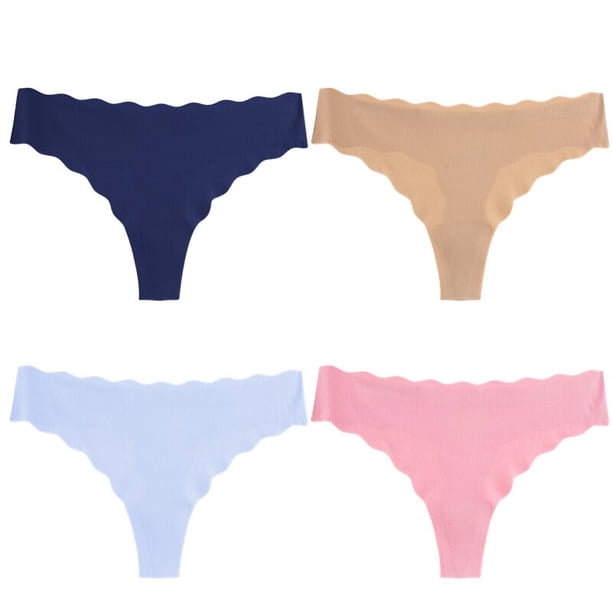TrowBridge-Conjunto de bragas de 4 piezas para mujer, tangas de satén de seda sin costuras, ropa interior Sexy, lencería a la moda con borde ondulado a rayas