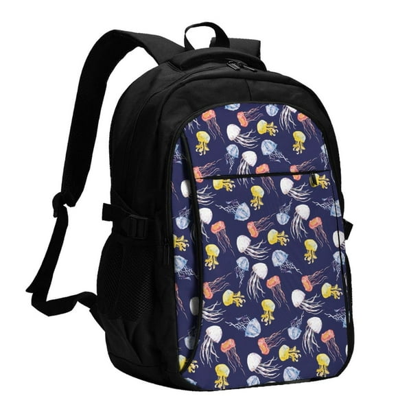 Easygdp Colorful Jellyfish Mochila para Laptop de Viaje con Puerto USB, Mochila para Laptop con Puerto de Carga USB para Mujeres y Hombres